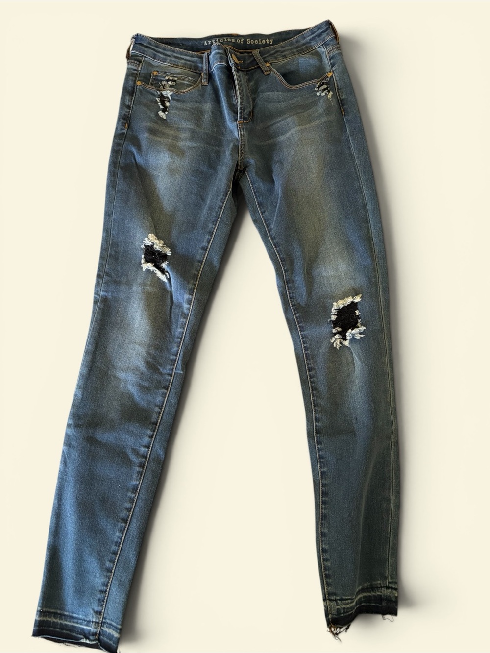 Articles Of Society Distressed Skinny Jeans. Color: Mead